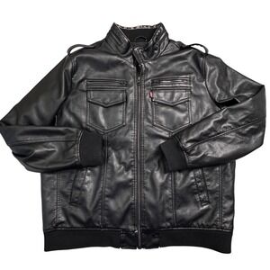 Levi Strauss Co Mens Black Faux Leather Bomber Jacket Size XXL Minor wear